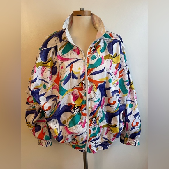 Vintage 90s Lavon Colorful Abstract Print Windbreaker Track Jacket Women Large - Picture 4 of 8